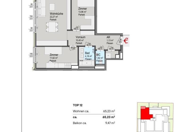 Wohnung zum Kauf - Erstbezug 545.000 € 3 Zimmer 65,2 m² 1. Geschoss Wien 1140