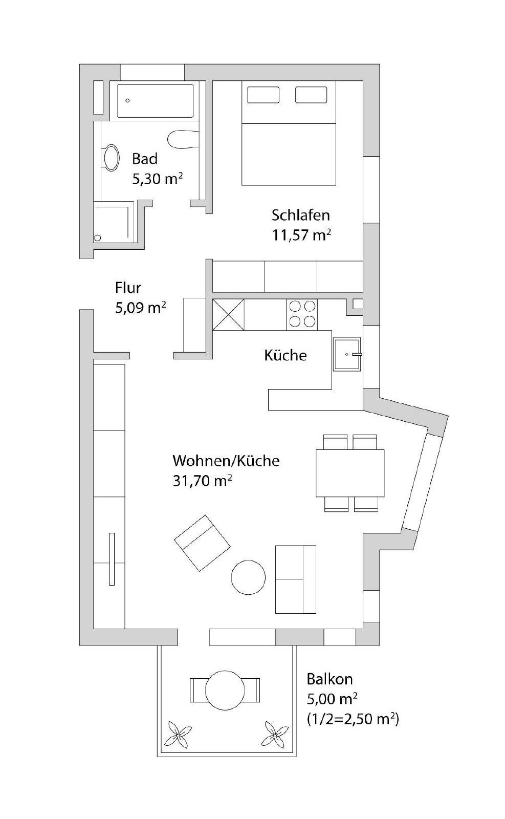 Wohnung zum Kauf 386.100 € 2 Zimmer 53,7 m²<br/>Wohnfläche 1.<br/>Geschoss Puchheim Puchheim 82178