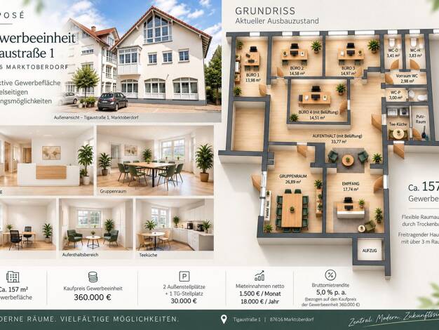 Bürofläche zum Kauf provisionsfrei 360.000 € 157 m² Bürofläche Tigaustraße 1 Marktoberdorf Marktoberdorf 87616