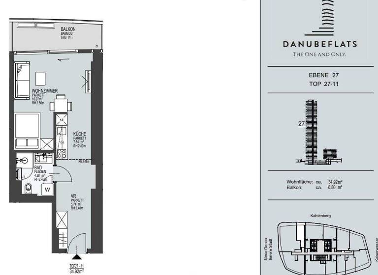 Studio zur Miete - Erstbezug 1.750 € 1 Zimmer 34,9 m² 27. Geschoss Wagramer Straße Wien 1220