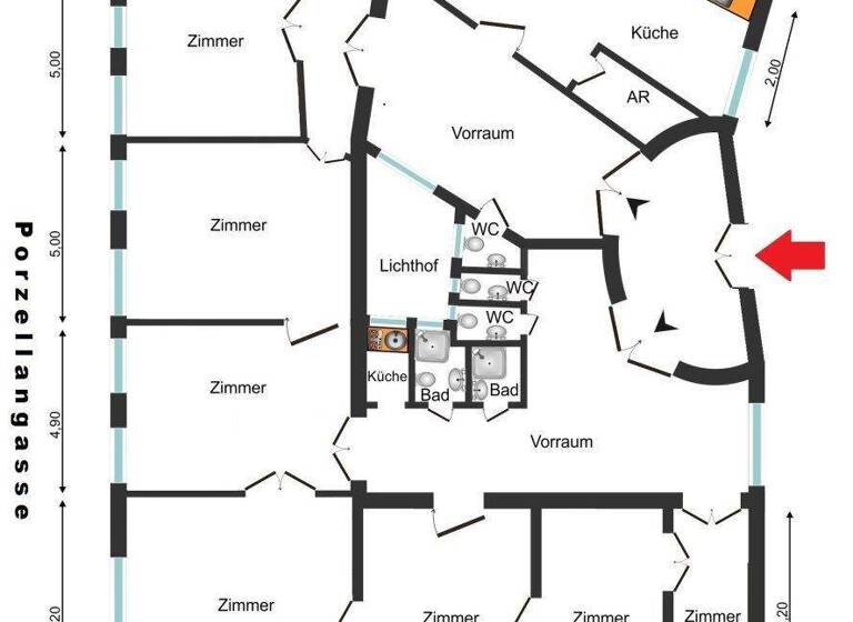 Wohnung zur Miete 2.991 € 7 Zimmer 270,5 m² 4. Geschoss Wien 1090