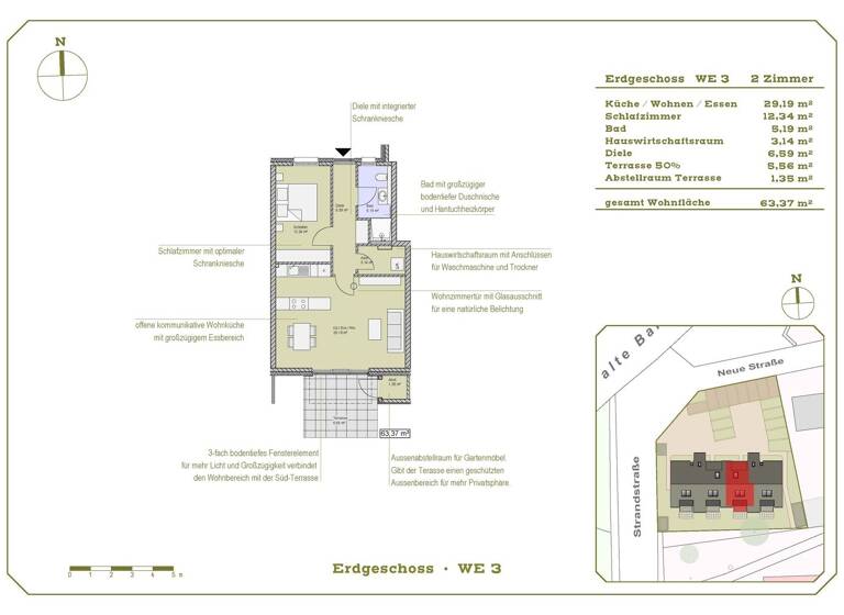Wohnung zum Kauf - Neubau provisionsfrei 339.000 € 2 Zimmer 63,4 m² EG Strandstraße 2 Großenbrode 23775