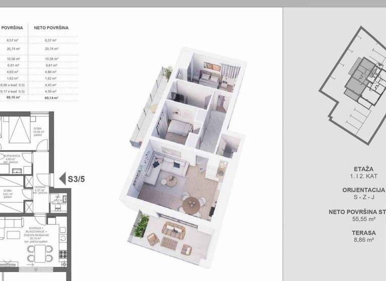 Wohnung zum Kauf 264.482 € 3 Zimmer 63,3 m² 2. Geschoss Pakostane 0