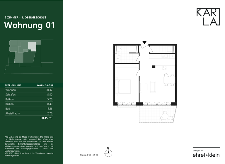 Terrassenwohnung zum Kauf - Neubau 439.900 € 2 Zimmer 60,5 m²<br/>Wohnfläche 1.<br/>Geschoss Innenstadt - West - Westlicher Teil Karlsruhe 76133