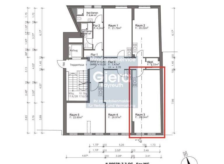 Wohnung zur Miete 400 € 1 Zimmer 34,4 m²<br/>Wohnfläche 3.<br/>Geschoss City Bayreuth 95444