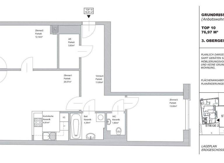 Wohnung zur Miete 1.008 € 3 Zimmer 72,2 m² 3. Geschoss frei ab 01.04.2026 Humboldtgasse 38 Wien 1100