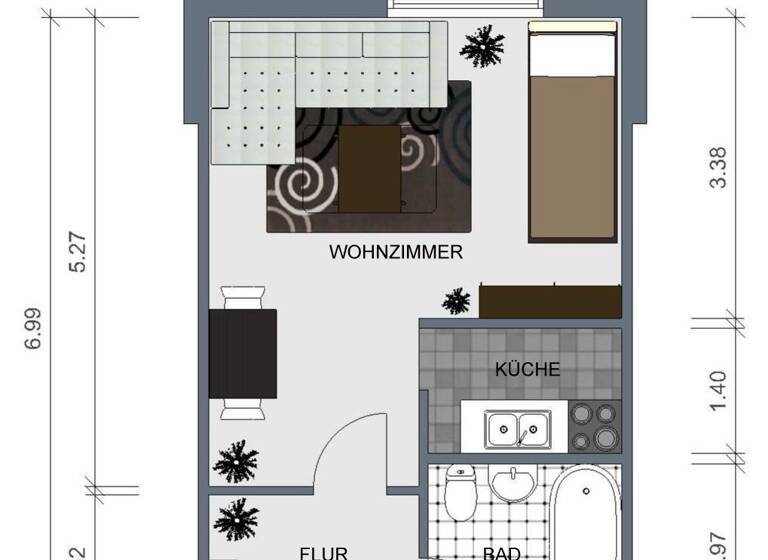 Studio zur Miete 240 € 1 Zimmer 32,7 m² 2. Geschoss Vogelsangstraße 26 Vogelsang Stralsund 18437