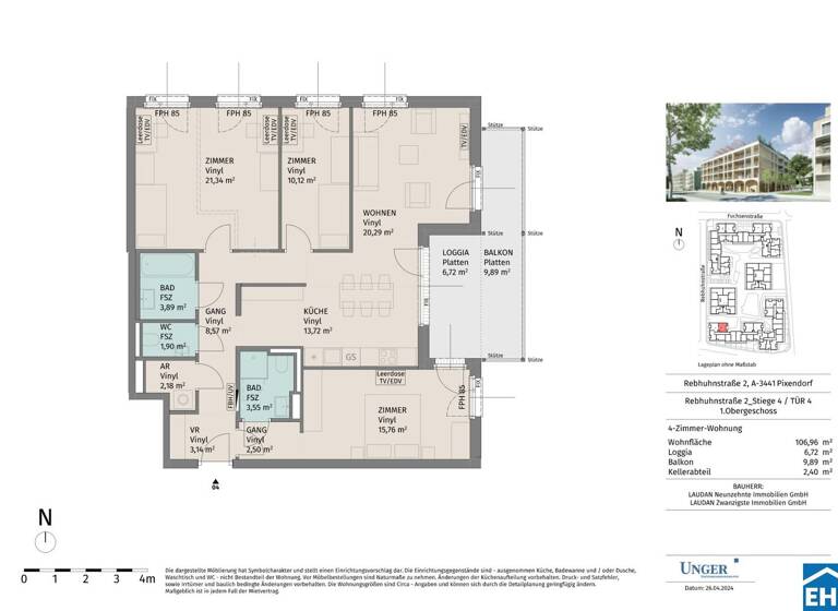 Wohnung zur Miete - Erstbezug 1.066 € 4 Zimmer 107 m² 1. Geschoss Rebhuhnstraße Pixendorf 3451