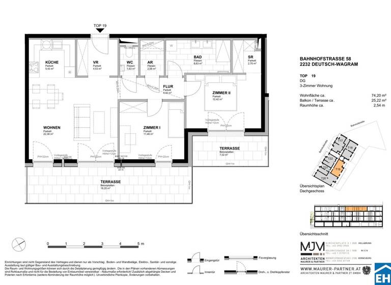Wohnung zum Kauf - Erstbezug 428.700 € 3 Zimmer 74,2 m² 3. Geschoss Bahnhofstraße Deutsch-Wagram 2232