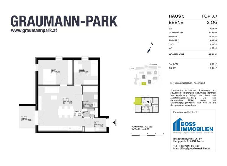 Wohnung zum Kauf - Erstbezug 402.800 € 3 Zimmer 66,3 m² 3. Geschoss Graumannpark 5 Traun 4050