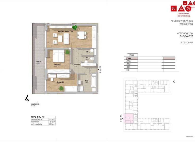 Wohnung zum Kauf - Erstbezug 466.060 € 3 Zimmer 73,8 m² frei ab sofort Mörikeweg Waldegg Linz 4020