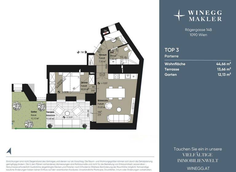 Terrassenwohnung zum Kauf - Erstbezug 479.000 € 2 Zimmer 44,8 m² Rögergasse 14B Wien 1090