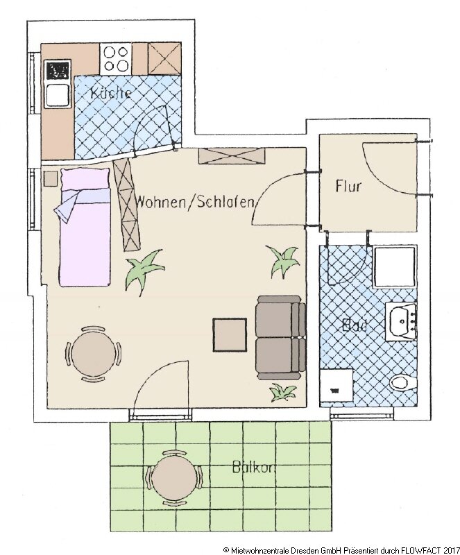 Wohnung zur Miete 460 € 1 Zimmer 39,6 m²<br/>Wohnfläche EG<br/>Geschoss Pietzschstraße 13 Naußlitz-West Dresden 01159