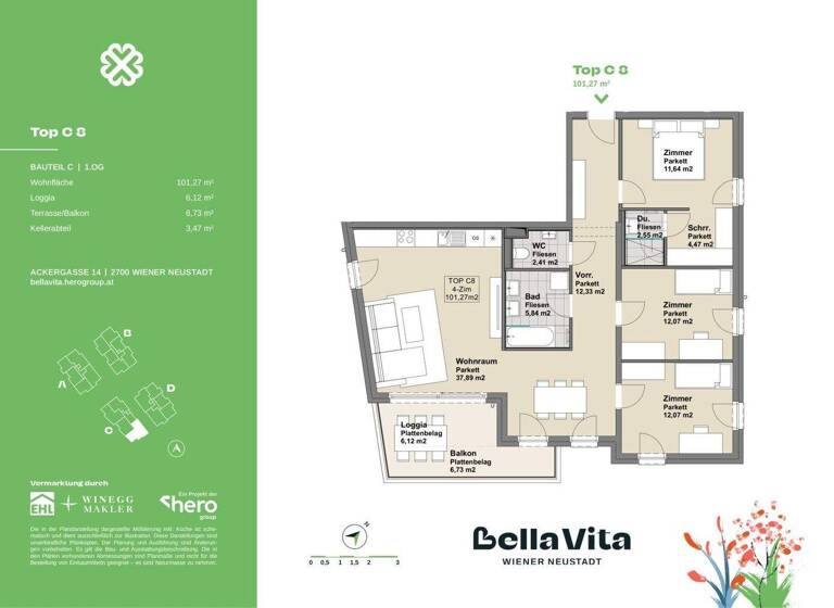 Wohnung zum Kauf provisionsfrei 429.900 € 4 Zimmer 101,3 m² 1. Geschoss Ackergasse 14 Wiener Neustadt 2700