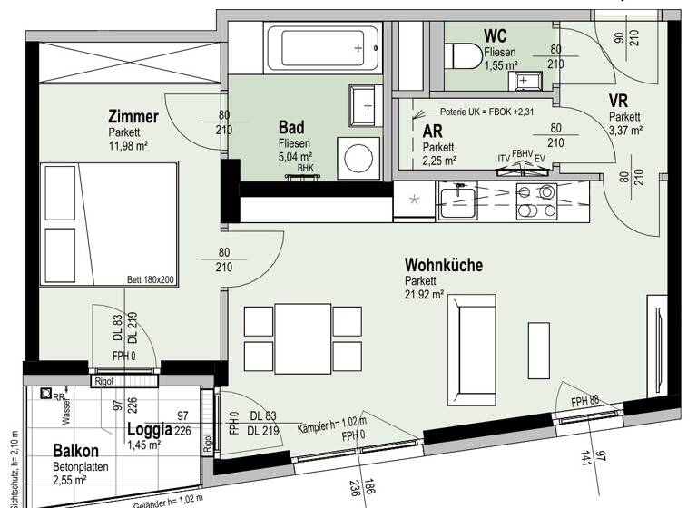 Terrassenwohnung zum Kauf - Erstbezug 298.900 € 2 Zimmer 46,1 m² 1. Geschoss Fahrbachgasse 6 Wien 1210