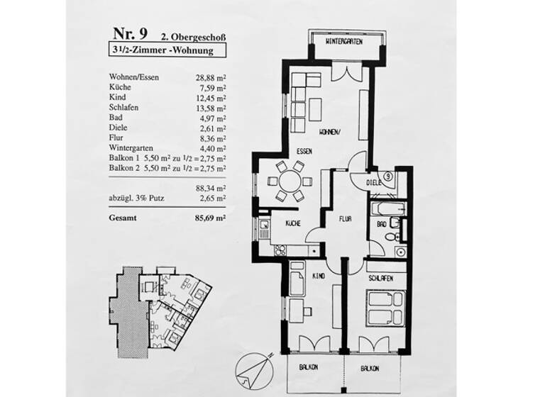 Wohnung zum Kauf 350.000 € 3,5 Zimmer 85,7 m²<br/>Wohnfläche 2.<br/>Geschoss Bad Krozingen Bad Krozingen 79189