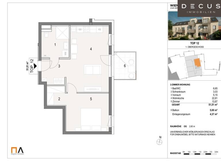 Wohnung zur Miete 776 € 2 Zimmer 51,5 m² 1. Geschoss Brunn am Gebirge 2345