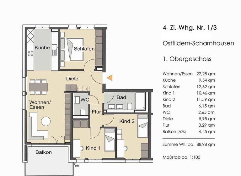 Wohnung zur Miete 1.590 € 4 Zimmer 89 m² frei ab 01.04.2026 Scharnhausen Ostfildern 73760