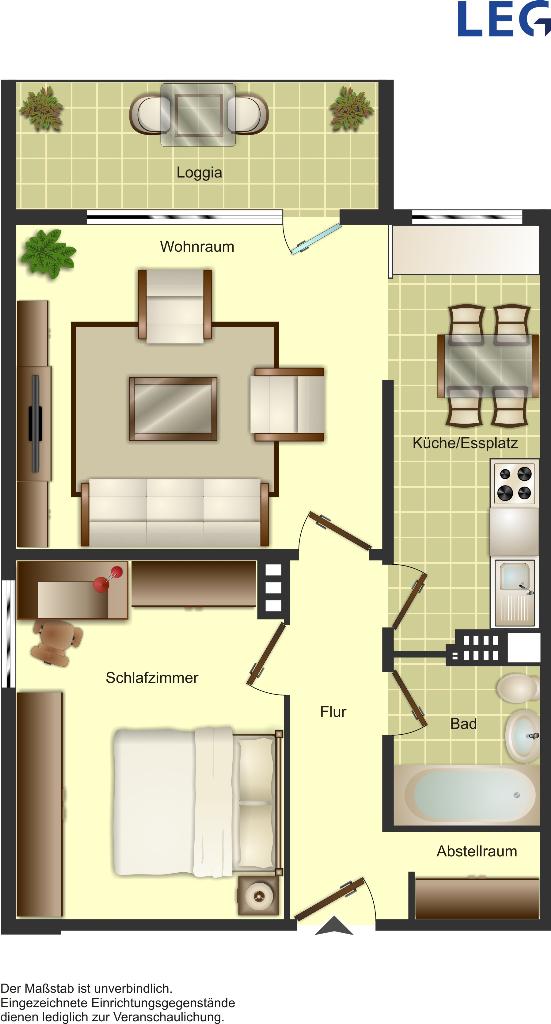 Wohnung zur Miete 389 € 2,5 Zimmer 59 m²<br/>Wohnfläche 6.<br/>Geschoss Hüskenbusch 2 Röttgersbach Duisburg 47167