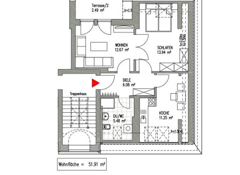 Wohnung zur Miete 721 € 2 Zimmer 51,9 m²<br/>Wohnfläche Dachgeschoss, 4.<br/>Geschoss ab sofort<br/>Verfügbarkeit Eutritzsch Leipzig 04129