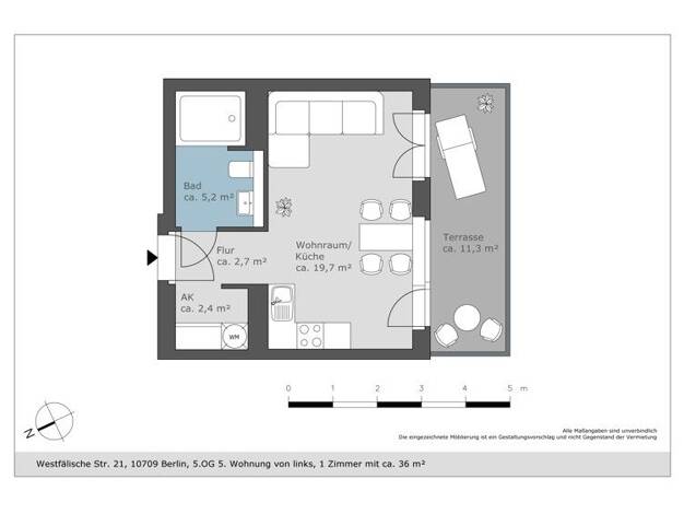 Wohnung zur Miete 1.025 € 1 Zimmer 35,6 m² 5. Geschoss frei ab 05.11.2026 Westfälische Straße 21 Wilmersdorf Berlin 10709