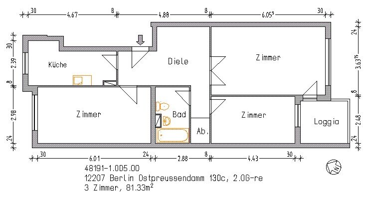 Wohnung zur Miete 903 € 3 Zimmer 81,3 m²<br/>Wohnfläche 2.<br/>Geschoss ab sofort<br/>Verfügbarkeit Ostpreussendamm 130 c Lichterfelde Berlin 12207