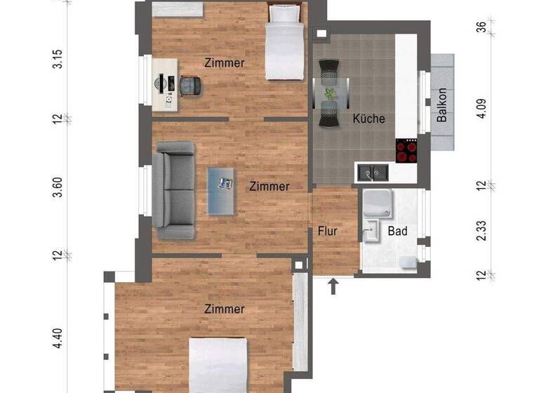 Wohnung zur Miete 720 € 3 Zimmer 66,5 m² Weststadt Pforzheim 75172