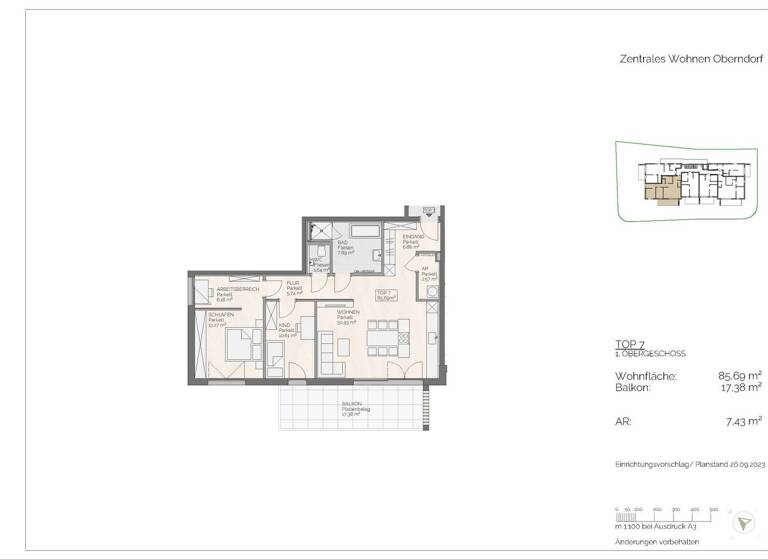 Wohnung zum Kauf - Erstbezug 461.000 € 3 Zimmer 85,7 m² 1. Geschoss Paracelsusstraße Oberndorf bei Salzburg 5110