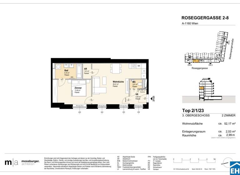 Wohnung zum Kauf - Erstbezug 312.000 € 2 Zimmer 52,2 m² 3. Geschoss Roseggergasse Wien 1160