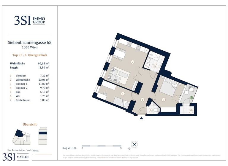 Wohnung zum Kauf - Erstbezug 535.000 € 3 Zimmer 60,1 m² 4. Geschoss Siebenbrunnengasse 65 Wien 1050