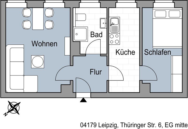 Wohnung zur Miete 417 € 2 Zimmer 42 m²<br/>Wohnfläche 07.12.2024<br/>Verfügbarkeit Thüringer Str. 6 Neulindenau Leipzig 04179