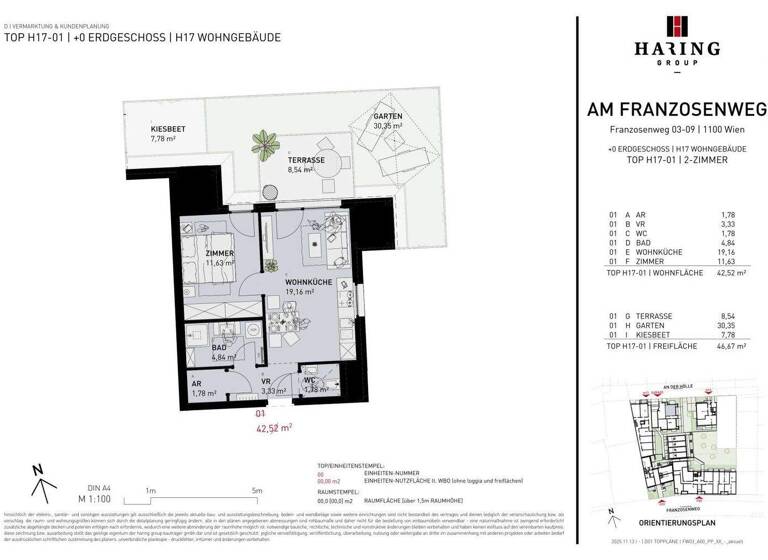 Wohnung zum Kauf - Erstbezug 318.500 € 2 Zimmer 42,5 m² EG Franzosenweg 3-5 Wien 1100