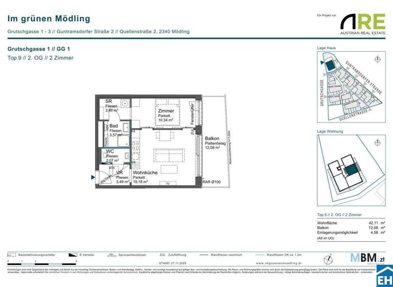 Wohnung zum Kauf - Erstbezug provisionsfrei 265.665 € 2 Zimmer 42,1 m² 2. Geschoss Grutschgasse 1 Mödling 2340