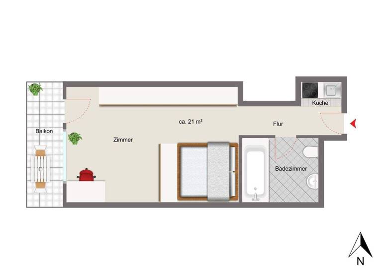 Studio zum Kauf 85.000 € 1 Zimmer 21 m² 4. Geschoss Haidenhof-Süd Passau 94036