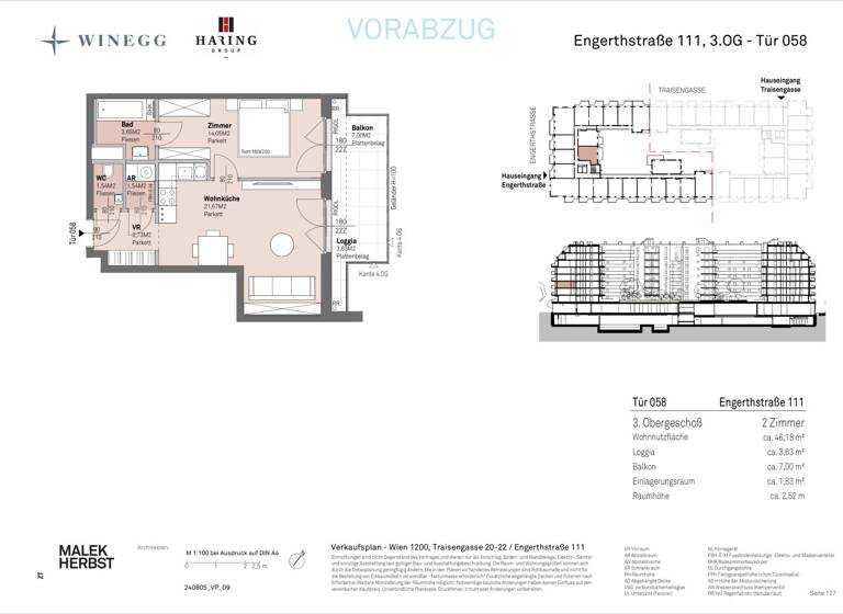 Wohnung zum Kauf - Erstbezug 300.800 € 2 Zimmer 46,2 m² 3. Geschoss Traisengasse 20-22 Wien 1200