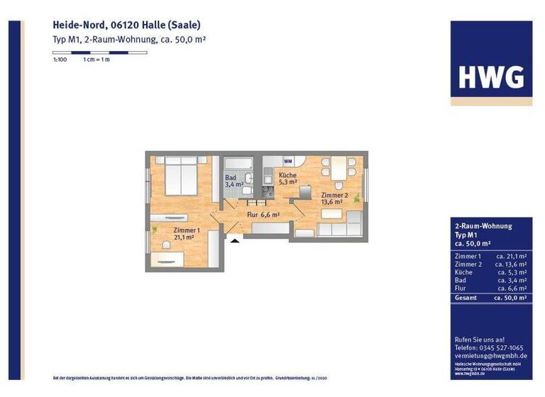 Wohnung zur Miete 315 € 2 Zimmer 50 m² 5. Geschoss Karpfenweg 16 Heide Nord Halle 06120