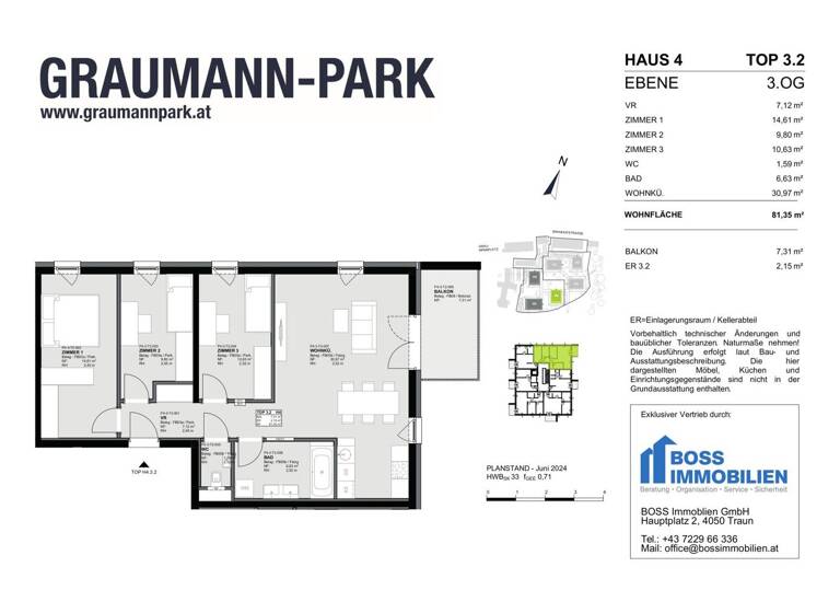 Wohnung zum Kauf - Erstbezug 493.800 € 4 Zimmer 81,4 m² 3. Geschoss Graumannpark 4 Traun 4050