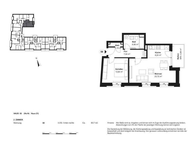 Wohnung zur Miete 971 € 2 Zimmer 60,7 m² 3. Geschoss Harburg Hamburg 21079