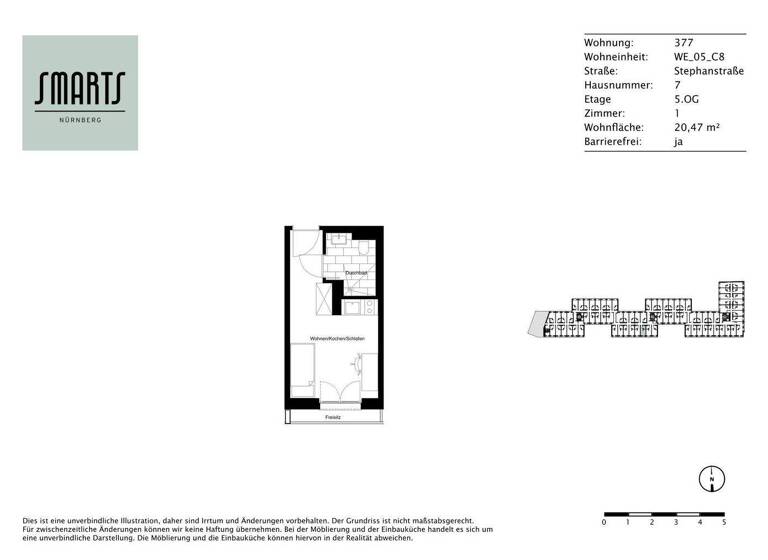 Studio zur Miete 510 € 1 Zimmer 20,5 m² 5. Geschoss Stephanstraße 7 St Peter Nürnberg 90478