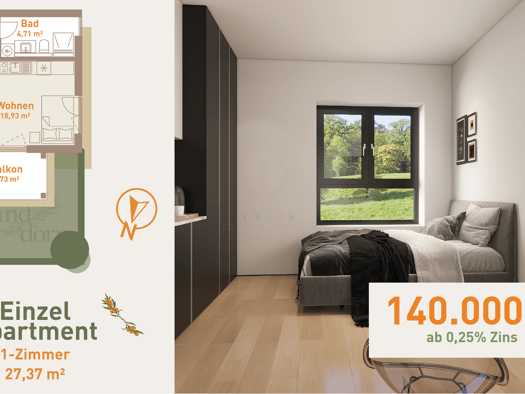 Wohnung zum Kauf - Erstbezug 140.000 € 1 Zimmer 27,4 m² 2. Geschoss Werneuchen 16356