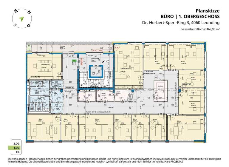 Bürofläche zur Miete 5.640 € 12 Zimmer 470 m² Bürofläche Dr. Herbert-Sperl-Ring 1 Leonding 4060