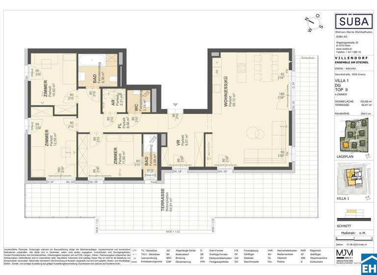 Wohnung zum Kauf - Erstbezug 880.000 € 4 Zimmer 103,7 m² 2. Geschoss Steindlstraße Krems an der Donau 3500