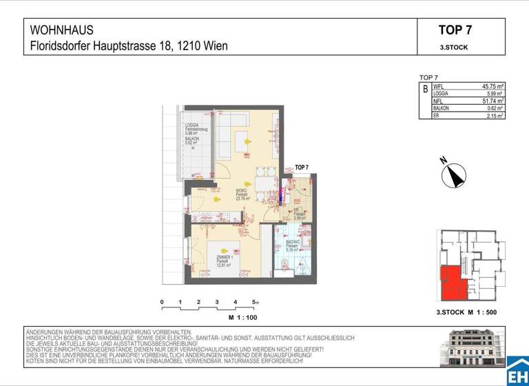 Wohnung zur Miete - Erstbezug 750 € 2 Zimmer 45,8 m² 3. Geschoss frei ab 01.05.2026 Wien 1210