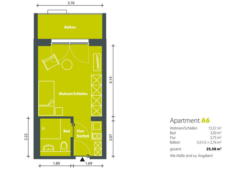 Wohnung zur Miete 540 € 1 Zimmer 25,6 m²<br/>Wohnfläche EG<br/>Geschoss Weidenstraße 1a Lusan Gera 07549