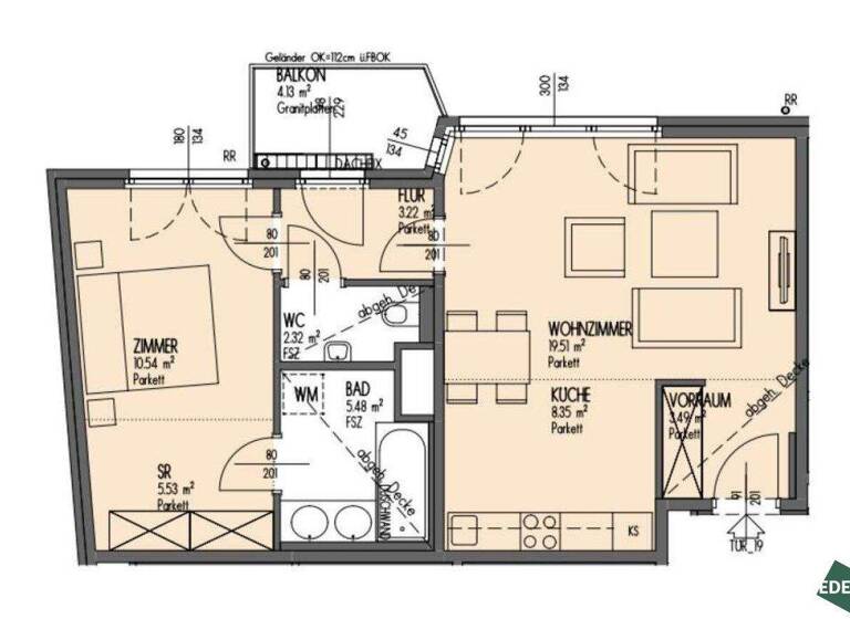 Terrassenwohnung zur Miete 1.298 € 2 Zimmer 58,4 m² 5. Geschoss Wien 1060