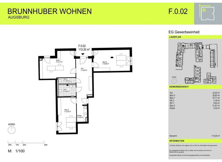 Bürofläche zur Miete 1.303 € 113,3 m² Bürofläche Oberhausen Augsburg 86154