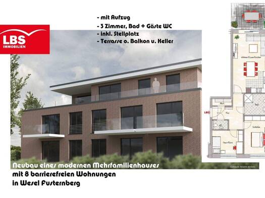 Wohnung zum Kauf provisionsfrei 339.000 € 3 Zimmer 77,5 m² Fusternberg/Wackenbruch Wesel 46485