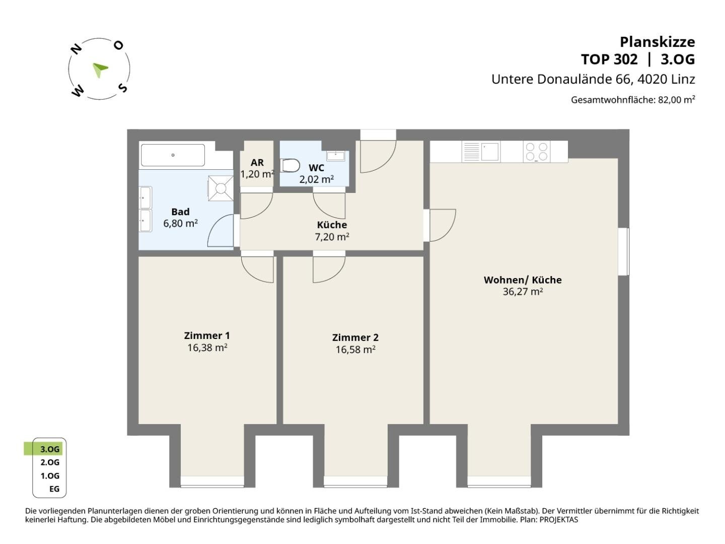 Wohnung zur Miete 731 € 3 Zimmer 82 m²<br/>Wohnfläche 3.<br/>Geschoss Untere Donaulände 66 Linz Linz 4020