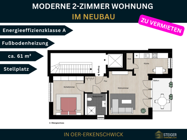 Wohnung zur Miete 610 € 2 Zimmer 61 m² 2. Geschoss frei ab 01.02.2025 Klein-Erkenschwick Oer-Erkenschwick 45739