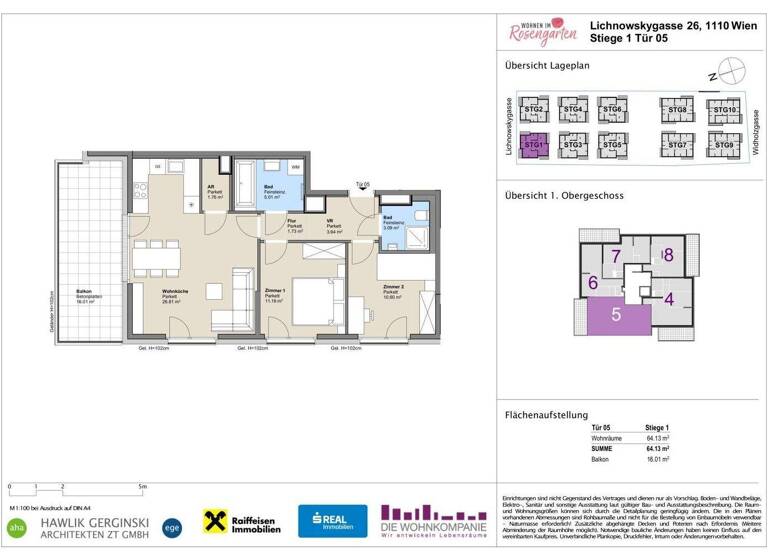 Wohnung zum Kauf - Erstbezug provisionsfrei 323.826 € 3 Zimmer 64,7 m² 1. Geschoss Lichnowskygasse 26 Wien 1110